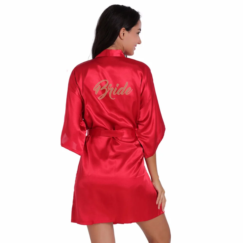 เจ้าสาว Letter Golden Glitter พิมพ์ Kimono Robes Faux ผ้าไหมผู้หญิง