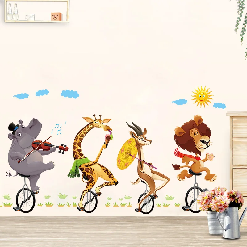 

[heatboywade]Cartoon Animal Wheelbarrow Self-adhesive Wall Stickers for Kids room Nursery Baby room Decor Art Wall Decals Murals