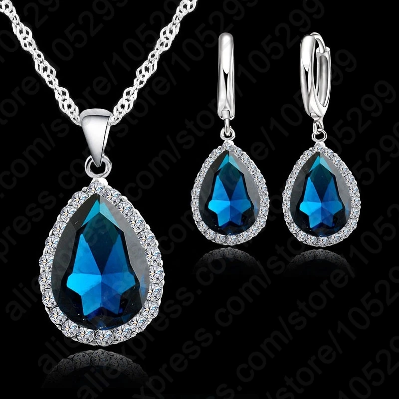 Комплект из колье и серёг серебра 925 пробы с кристаллами|crystal necklace wedding|jewelry setsquality