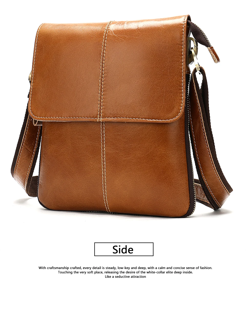 16 Men's Genuine Leather Shoulder Bag Cover & Zipper Leather Crossbody Bags for Men Messenger Bag Men Shoulder Bags Male Flap