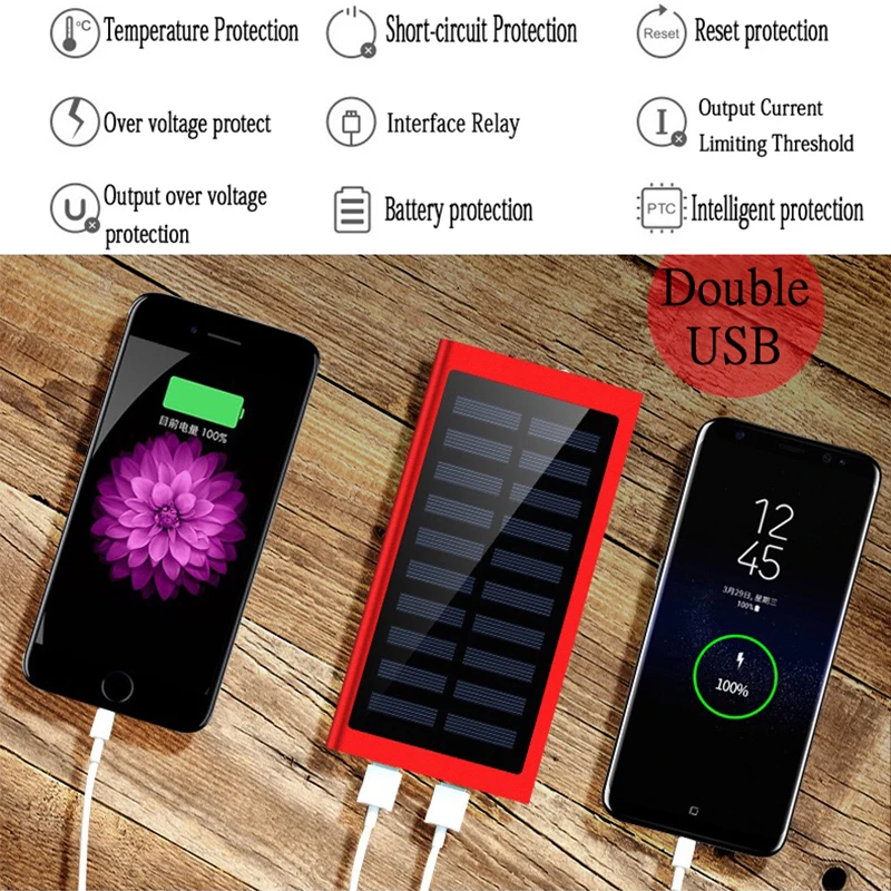 Топ солнечных Мощность банк Водонепроницаемый 30000 mAh Солнечное зарядное USB устройство Порты внешний Зарядное устройство Мощность банк для смартфона Xiaomi iPhone 8 X Max
