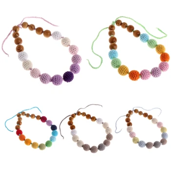 

Teething Nursing Breastfeeding Necklace Wood Beads Baby Chew Jewelry Teether Toy
