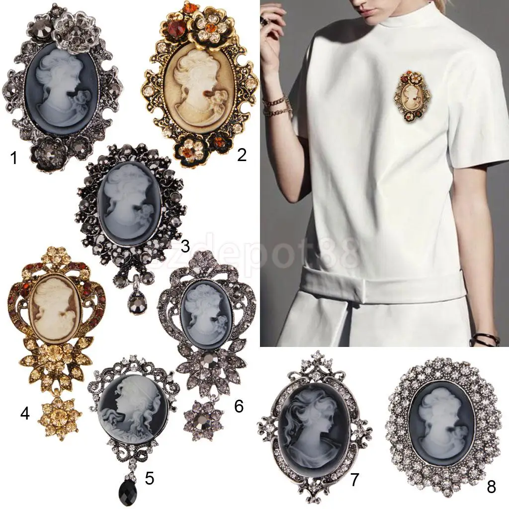 Buy Women's Retro Inlaid Stone Brooch Pin Beauty Girl