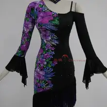 Новые стильные костюмы для латинских танцев, сексуальные костюмы с длинными рукавами и принтом для женщин, платья для латинских танцев, S-4XL LD-1041