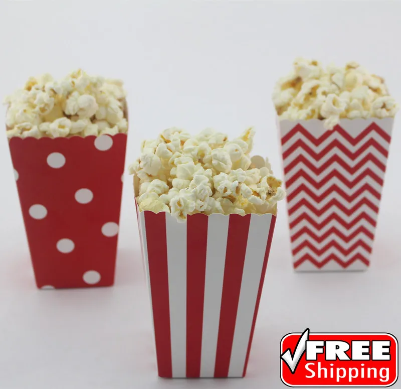 36pcs Mix 3 Designs Red Striped Polka Dot Chevron Paper Popcorn Boxes-Candy Buffet Snack Treat Gift-Retro Movie Wedding Party | Дом и сад