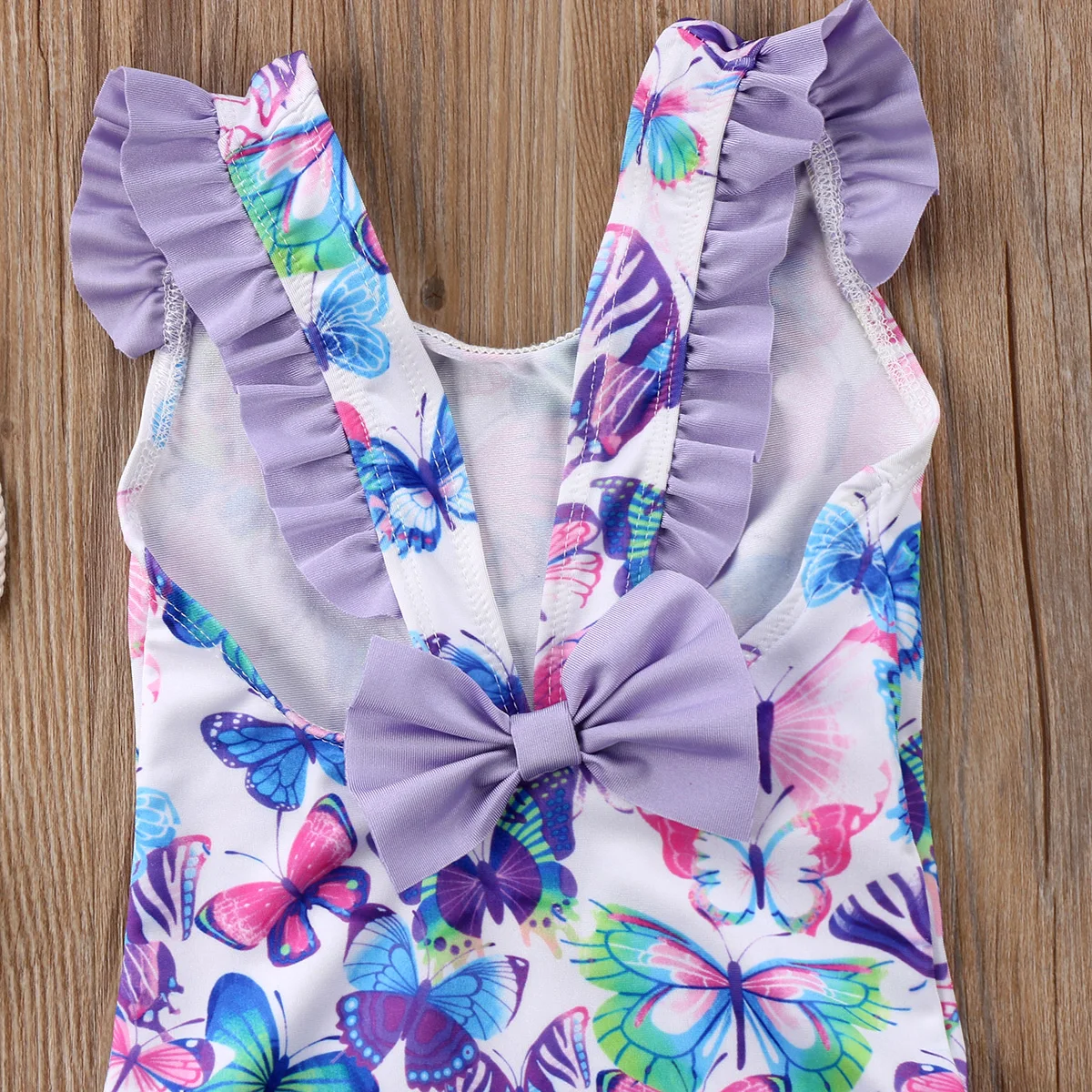 Летний детский купальный костюм с бабочками, цветами, оборками и бантом для девочек, купальный костюм, купальный костюм для От 6 месяцев до 5 лет