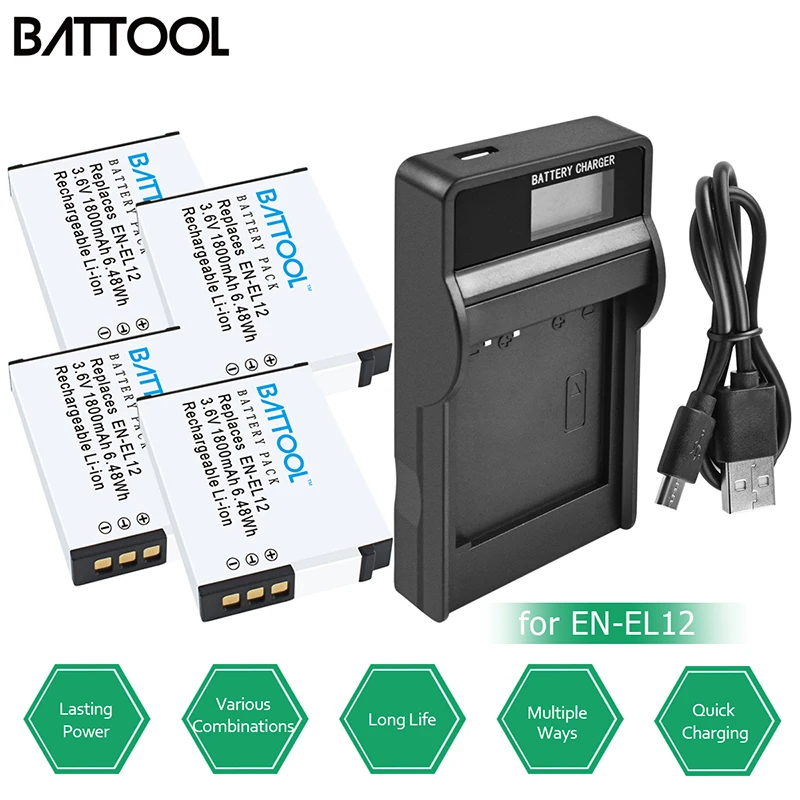 Batcool EN EL12 EN-EL12 батареи + ЖК-зарядное устройство для Nikon Coolpix S9900 S9700 S9100 S8000 AW120 AW130 S6000