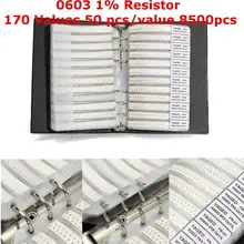 Черный 0603 1% SMD резистор 170 значения 50 шт/значение 8500 шт образец книга Ассортимент Комплект резисторов образец Горячая низкая цена
