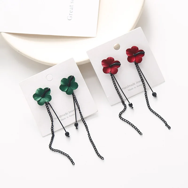 

Shiny Side New Fashion Brand Jewelry Elegant Flower Stud Earrings for Women Black Tassel Earrings Free Shipping