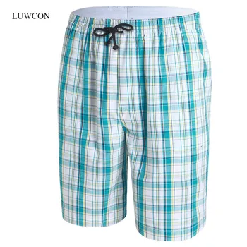 

LUWCON Brand Men's Cotton Board Shorts Half Length Comfortable Men Home Clothing Casual Plaid Beach Shorts
