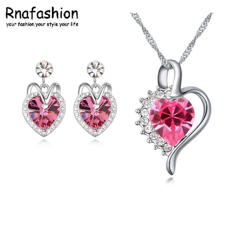 

2017 Fashion Jewelry Austrian Crystal Titanic Heart Necklace Earring Set For Women Bridal Sets collier femme Jewellery