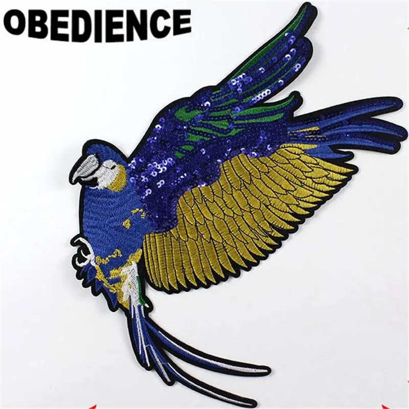 

OBEDIENCE 32*27cm Parrot Bird Pattern Embroidery Patch Motif Applique DIY Sew-On T-shirt Clothes Sticker Decorative Decals
