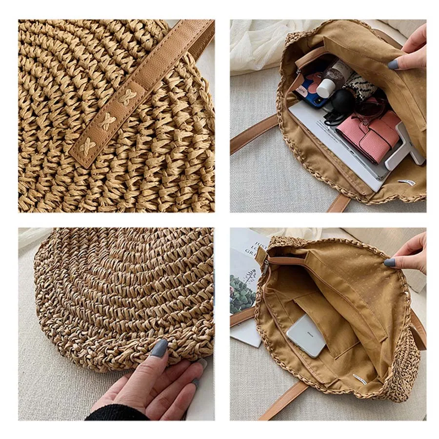  Casual Rattan Women Shoulder Bags Circle Straw Handbags Big Capacity Handmae Summer Totes Lady Roun - 33009003893