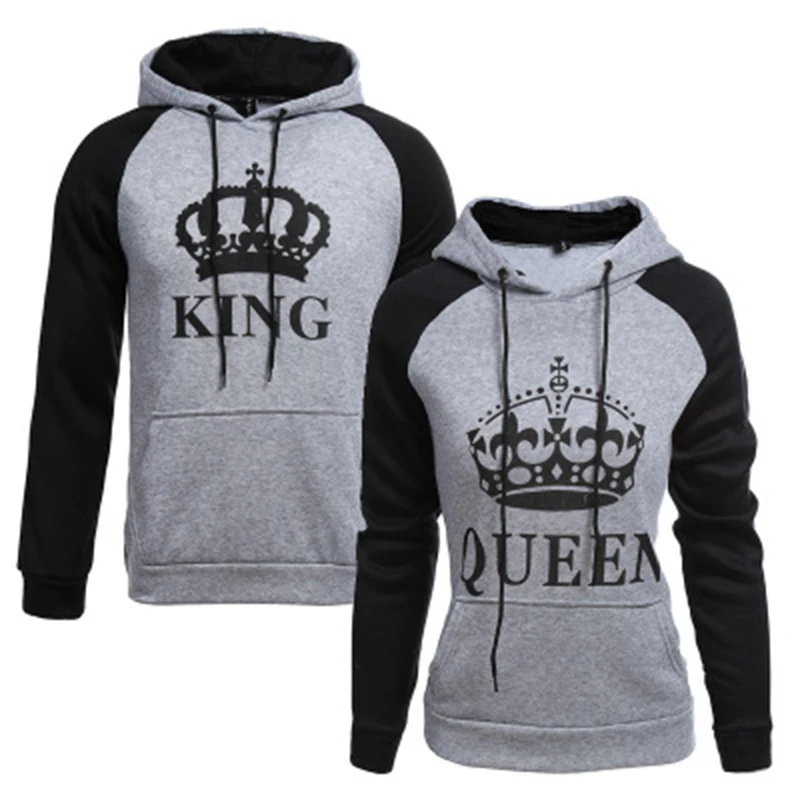 

King Queen Printed Pullovers Hoodie Lace up Pockets Hoodies Sweatshirt Lovers Couples Women Men Hooded AutumTracksuits Harajuku