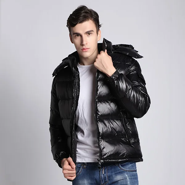 Зимняя мужская пуховая куртка зимнее пуховое пальто для мальчиков блестящая зимняя мужская зимняя одежда Повседневная плотная теплая куртка с капюшоном пальто для мальчиков 3XL - Цвет: Matt Black