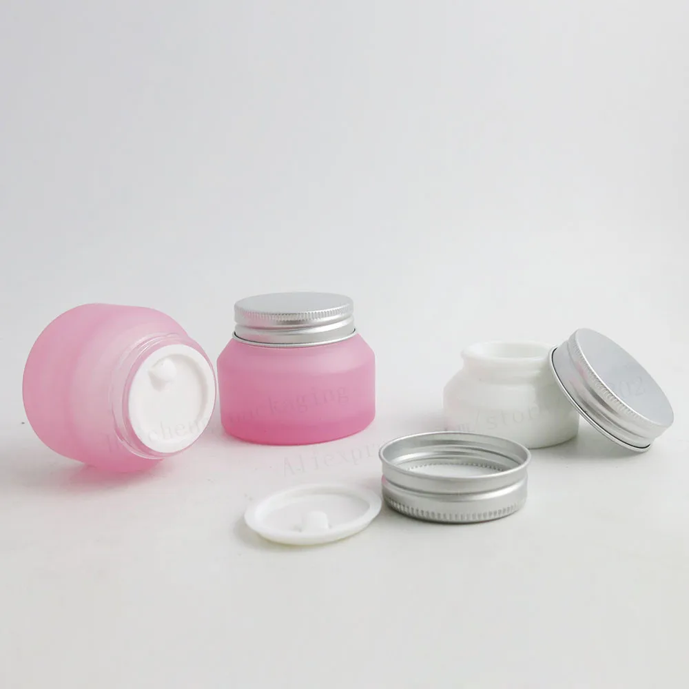 12 x 15G 30G 50G Pink White Make up Glass Jar With Silver Lids white Seal Container Cosmetic Packaging, 15G Glass Cream Pot