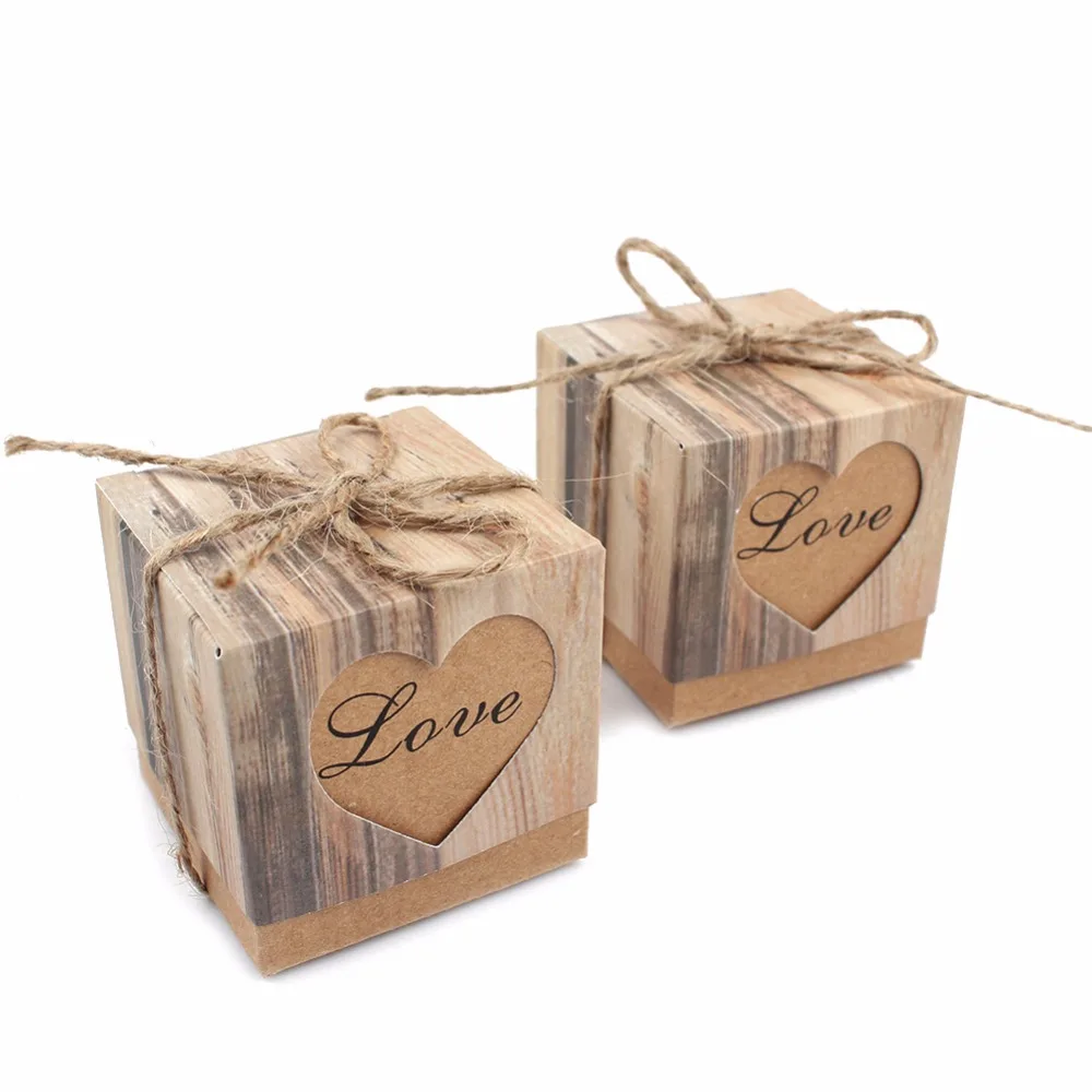OurWarm 100 шт картонная коробка конфет на свадьбу винтажные Подарочные сумки с канат джутовый подарок для гостей Свадебные украшения