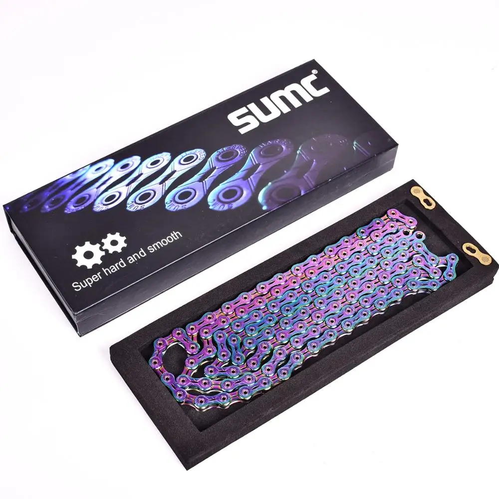 Discount SUMC 9 10 11 12 speed Bicycle Rainbow Chain Colorful MTB Mountain Road Bike Shifting Chain With Missinglink For Shimano Sram 18