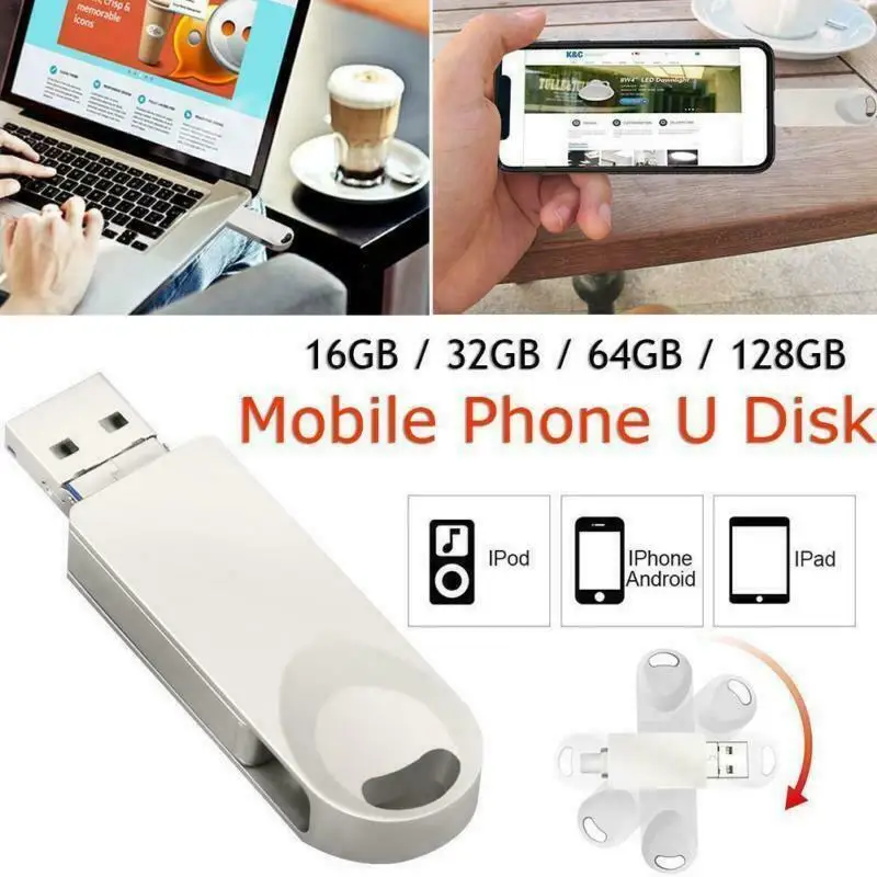Флешка 128 ГБ 3 в 1 iPhone USB флэш накопитель OTG 0 Кле Usb 256 для iPhone/Android/планшетных ПК|USB