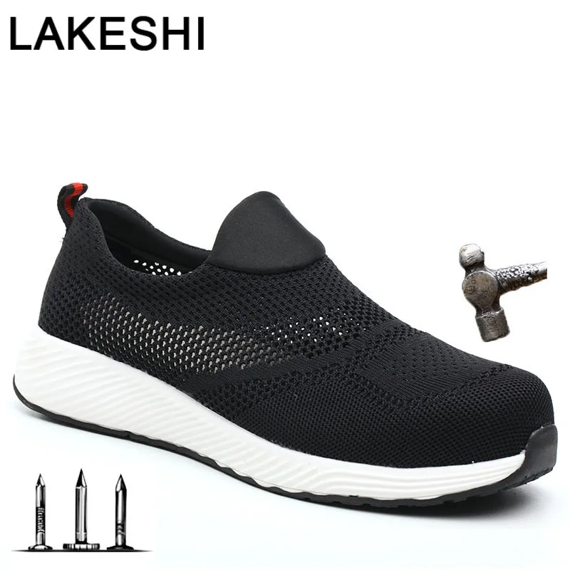 الصيف حذاء امن للعمل الصلب اصبع القدم حذاء برقبة للعمل الرجال النساء العمل والسلامة الأحذية تنفس ثقب واقية التأمين أحذية حجم 36-46