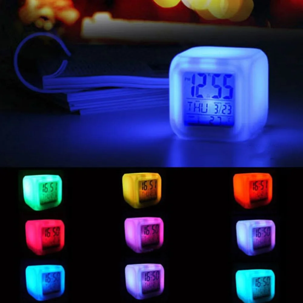 2019 New 7 LED Colour Changing Digital Alarm Clock Desk Thermometer