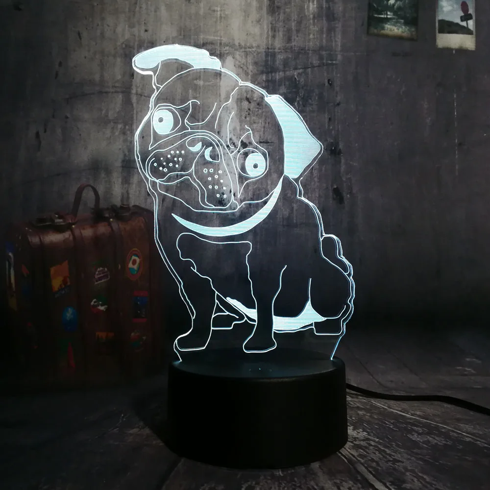 Новинка 3D милые Щенка Мопса светодиодный Ночной светильник в виде милой собачки собачка животное стол Спальня спальный домик настенный Декор лампа ребенок малыш подарок лампы