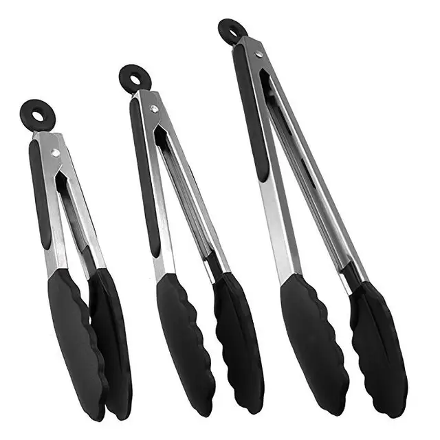 3sets Silicone Barbeque Tongs Stainless Steel Kitchen 7 9 12 3sets Silicone Barbeque Tongs Stainless Steel Kitchen 7 9 12 In Mechanism Non Slip