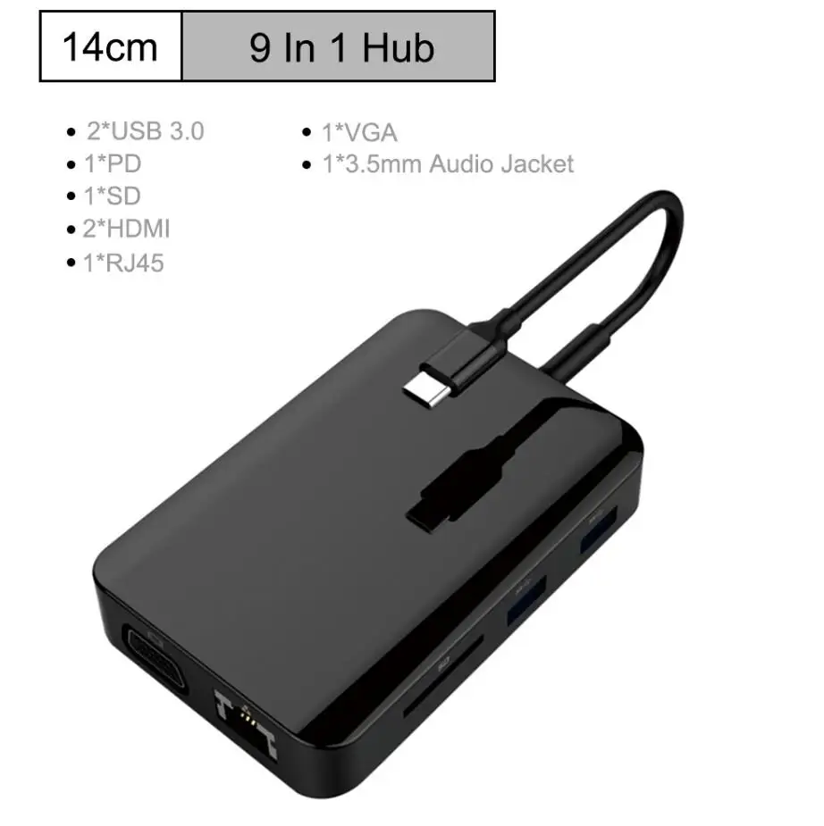 USB C концентратор 9 в 1 USB C адаптер концентратор для Ethernet HDMI концентратор данных/PD Зарядка 3 Usb 3,0 SD/TF кард-ридер/3,5 мм аудио - Цвет: 7