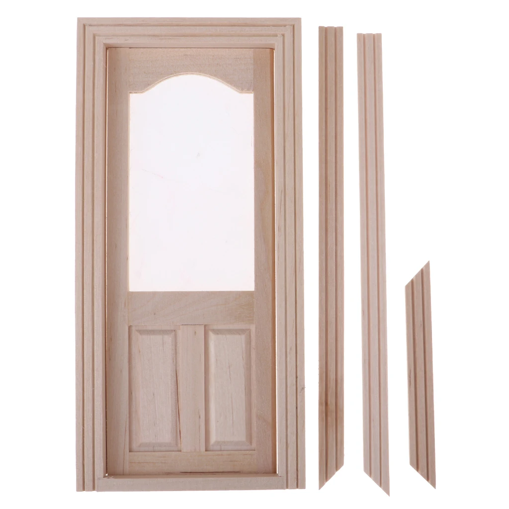 Wood Miniature 2-Pane Single Door Frame 1/12 Dollhouse DIY Decor Accessory Kids Pretend Play Toy Dollhouse Accessories