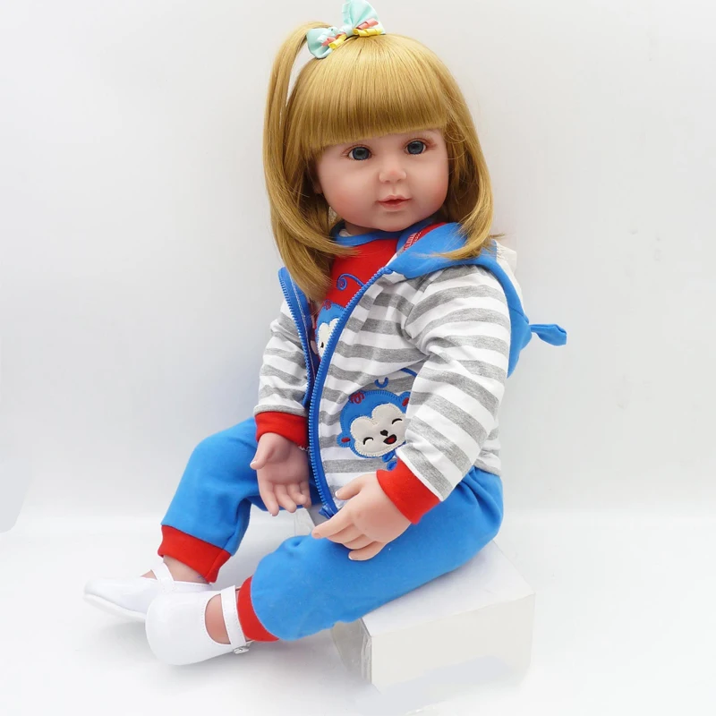 

New 24 Inch Silicone Vinyl Adora Lifelike Toddler Baby Bonecas Girl Kid Doll Baby Golden Hair Silicone Toys For Children