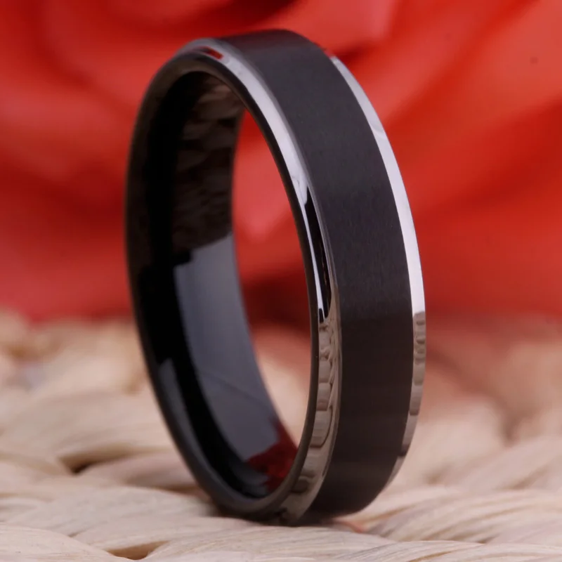  Men's Wedding Band Ring Women Fashion engagement Ring Matte Black With Silver Step Tungsten Ring 10