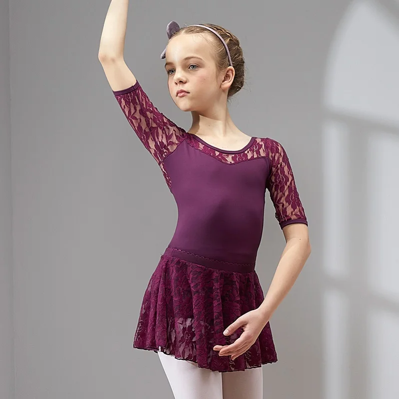 Балет Хлопок и спандекс балетное платье пачка балетки для девочек Дети Высокое качество тюль с короткими рукавами для танцев гимнастическое трико - Цвет: Garnet