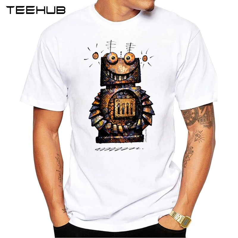 

New Arrivals 2019 TEEHUB Cool Men's Fashion Funny Robot Design T-Shirt Short Sleeve O-neck Tops Hipster Tee