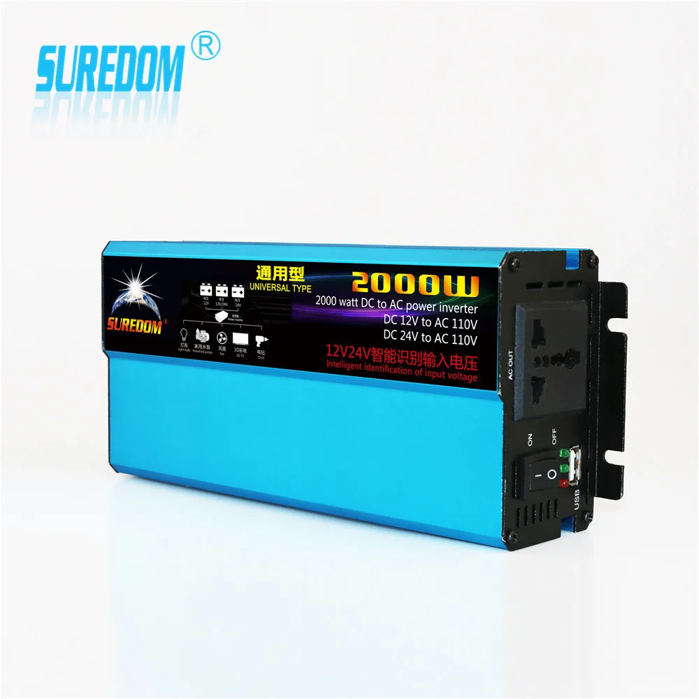 Автомобильный силовой инвертор DC 12V 24V к AC 110V 2000W умный трансформатор