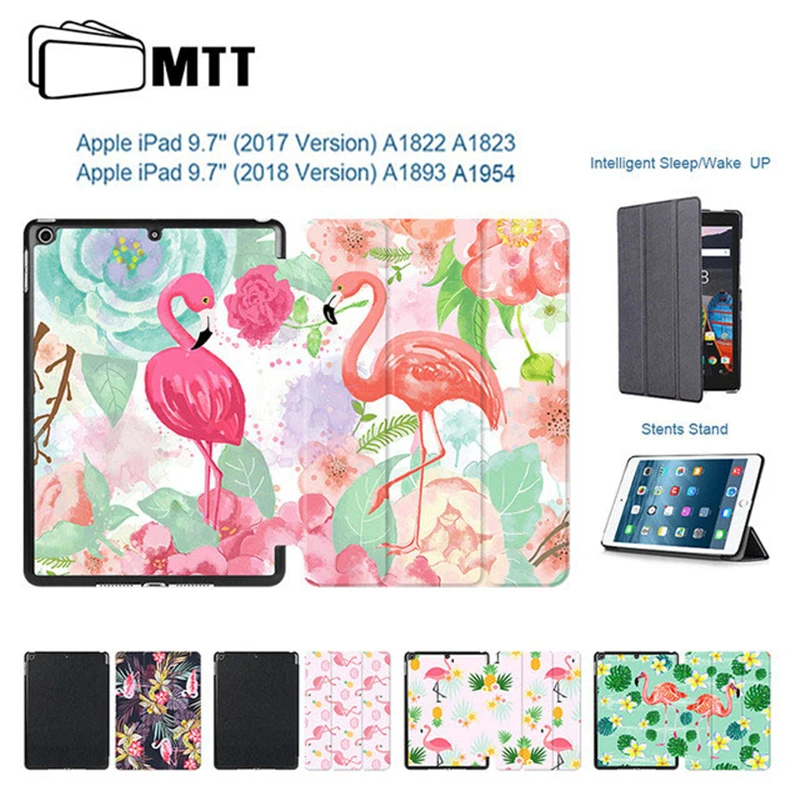 

MTT Flamingo Print Case For New iPad 9.7 inch 2017 2018 Magnetic Leather Stand Smart Wake Up Sleep Cover Sleeve For iPad a1893