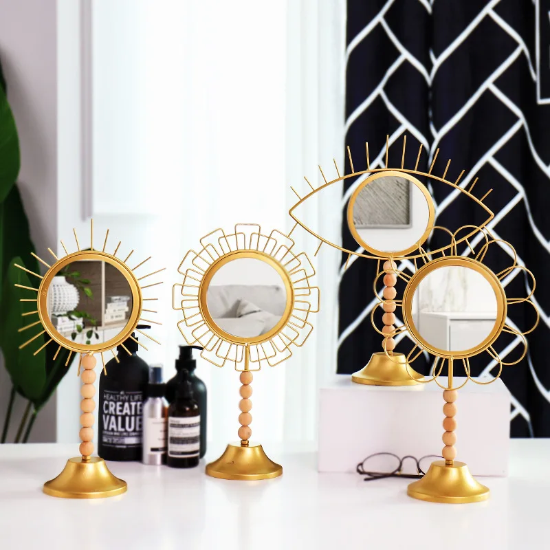 

Rustic Feng Shui Home Decor Iron Mirror Nordic Hand Mirror Room Decoration Accessories Simple Gold Geometric Mirror Ornaments