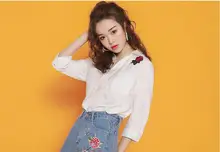 The New Spring 2017 Han Edition Loose Roses Embroidered White Shirt Female Students Female Leisure Shirts