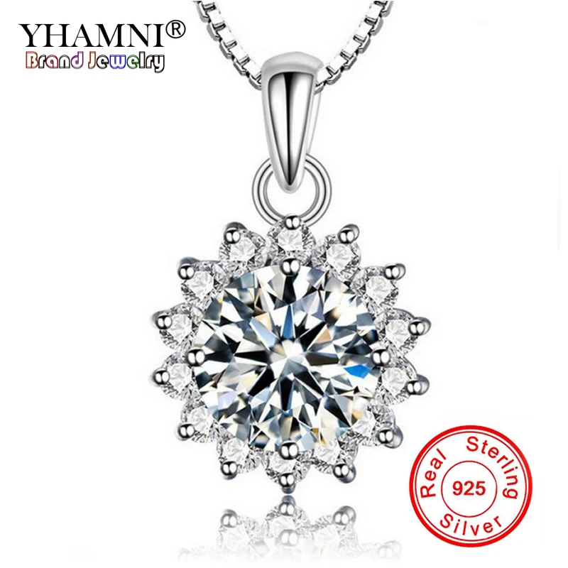 

YHAMNI Fashion Solitaire Sunflower Pendant Necklace Women 925 Sterling Silver Chain Crystal Rhinestone Flower Necklace TP001