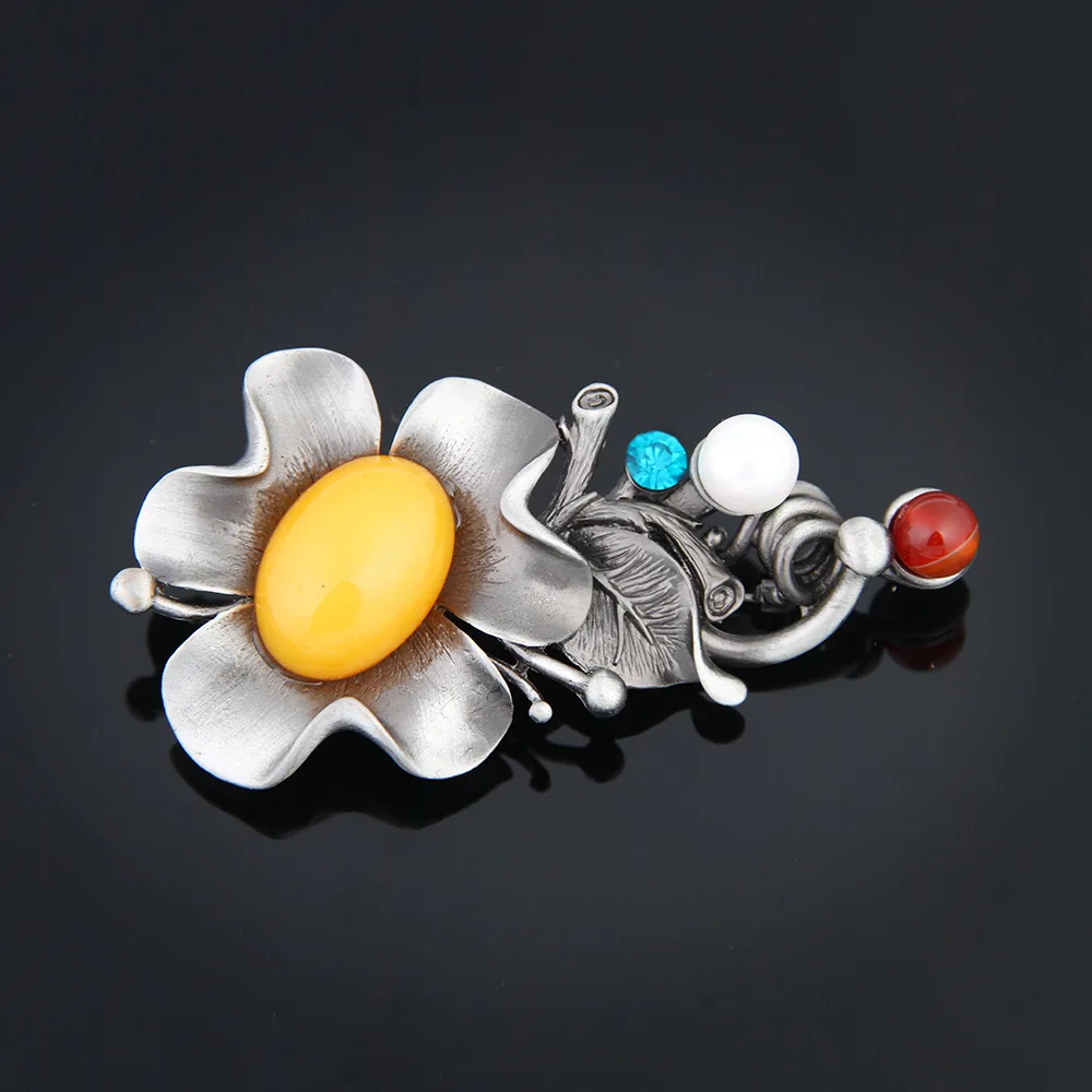 High Quality Alloy Resin Flower Leaf Brooches Pins Vintage Style