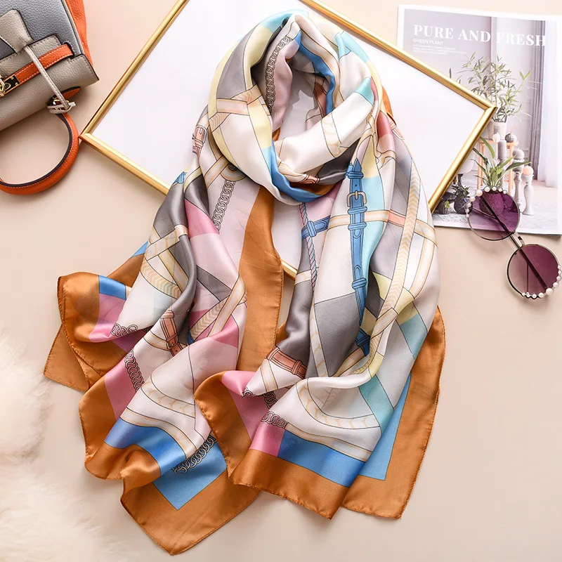 Brand Designer Silk Scarf Women New Printed Shawls and Wraps High Quality Pashmina Ladies Gift Large Soft Foulard Hijab - Цвет: 453-3