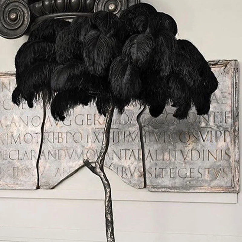

100pcs big pole 100% natural Ostrich Feather 20-80CM/8-32Inch dyed black for party mask headdress clothing accessories