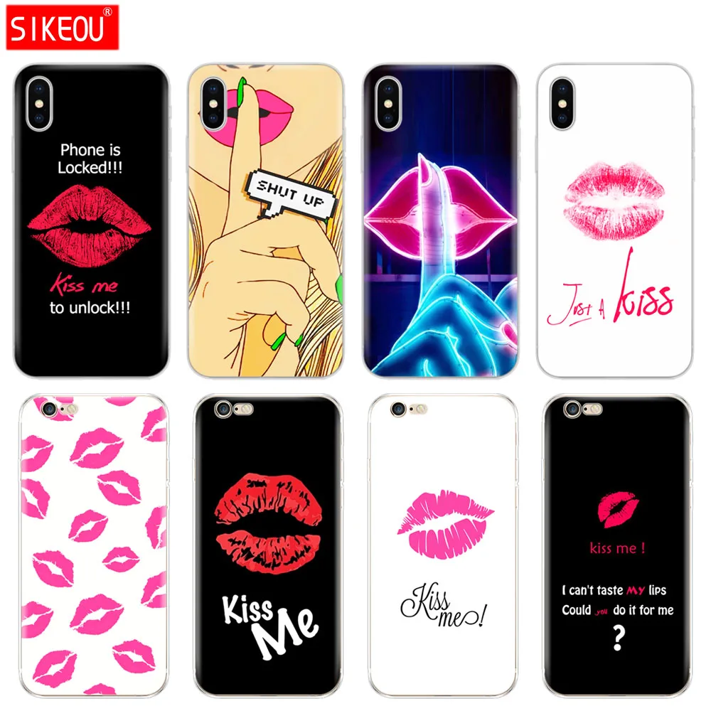 Силиконовый чехол для телефона Iphone 6X8 7 6s 5 5s SE Plus 10 XR XS Max Kiss me губы помада