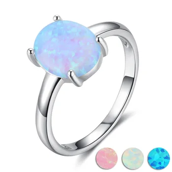 

Real 925 Sterling Silver Rings for Women White Blue Pink Oval Opal Rings Simple Gentle Rings Women Wedding Party Fine Jewelry