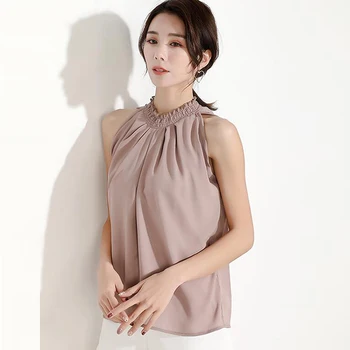 

2019 Spring Summer New Chiffon Vest Pleated Strapless Fungus Lace Sleeveless Shirt Tops Bottoming Vest Women Fashion Tank Tops