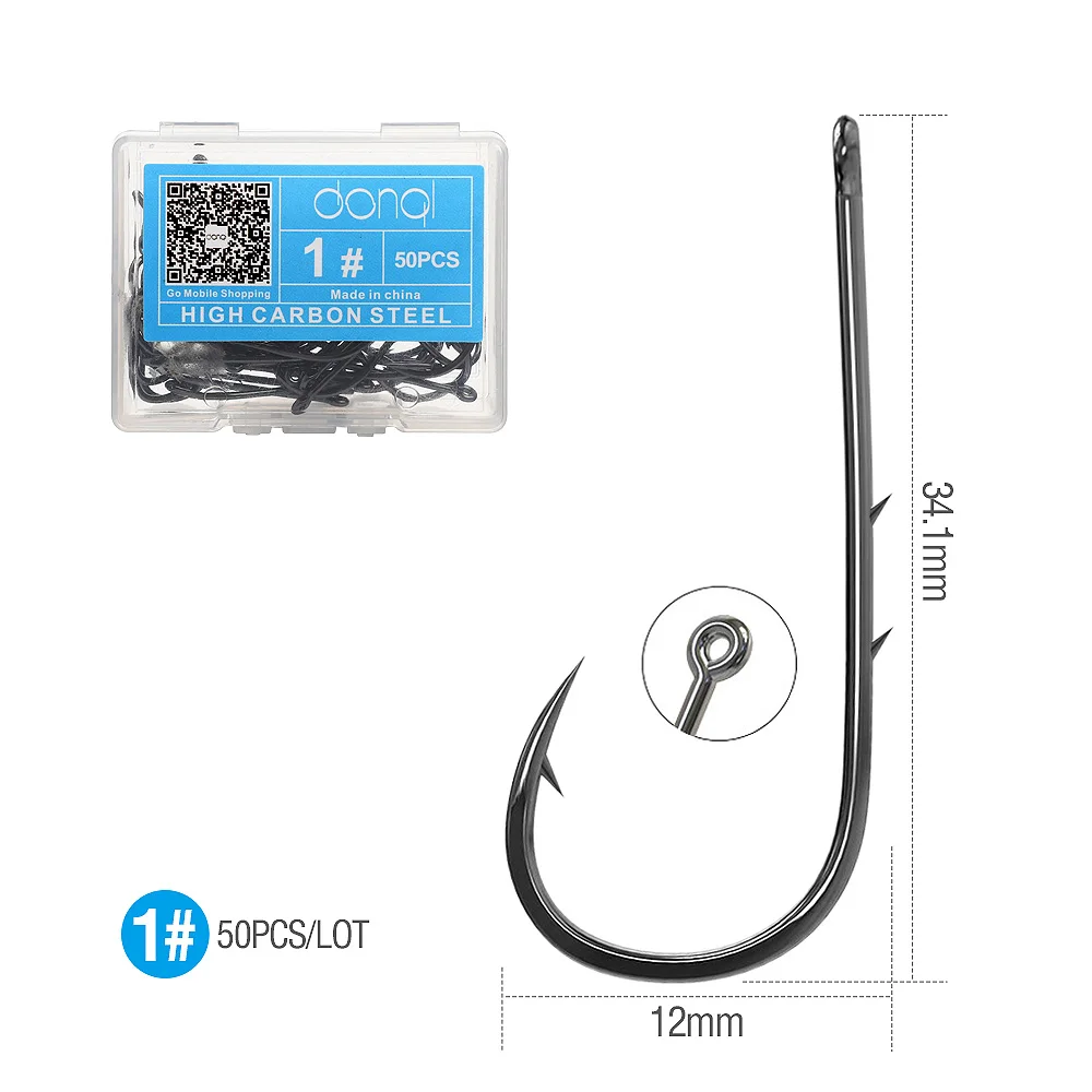 DONQL 50 шт. рыболовные крючки из углеродистой стали морской червяк для ловли карпа один круг колючий крючок набор рыболовных снастей Рыболовные снасти рыболовный крючок - Цвет: 1