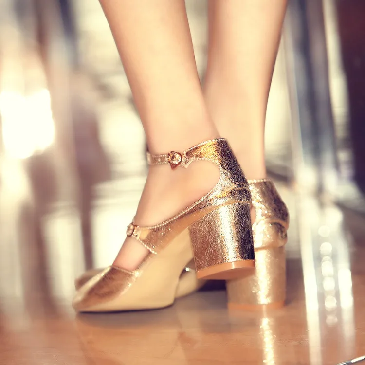 Летние женские блестящие босоножки с острым носком и пряжкой на высоком каблуке 5 см; женская обувь; большие размеры; 31-45 - Цвет: Golden