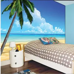 Beibehang обои для стен 3 d пользовательские обои голубое небо белые облака морской пляж кокосовые пальмы простой вид на море фон
