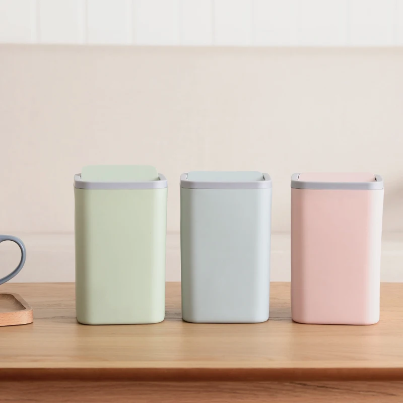 

Rolling Cover type Trash can mini Desktop trash Square litter ashcan little Tabletop Trash box for desk Plastic Small ashbin