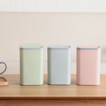 

Rolling Cover type Trash can mini Desktop trash Square litter ashcan little Tabletop Trash box for desk Plastic Small ashbin