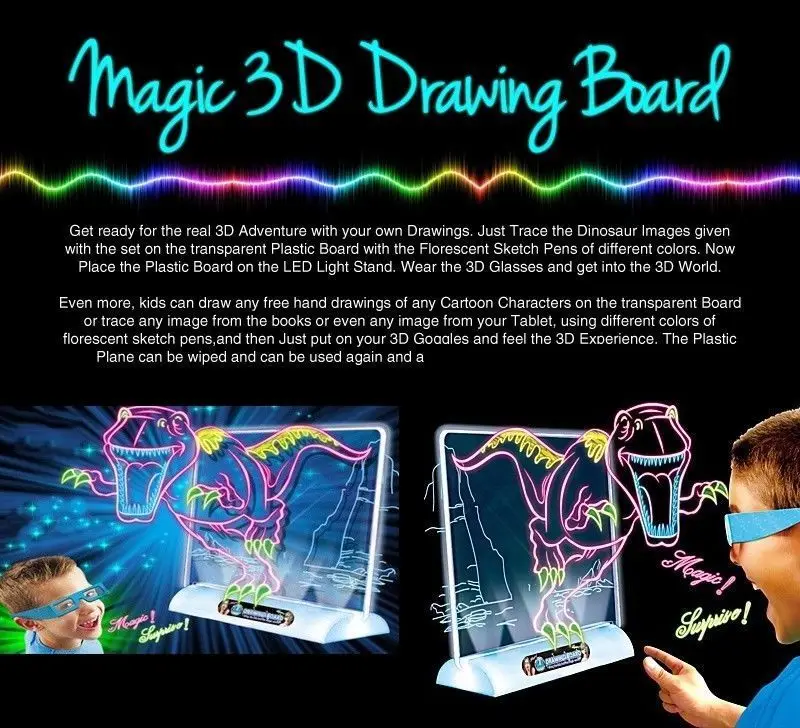 Креативное образование 3D эффект волшебная доска для рисования с морскими динозаврами космический эффект очки ручки детские игрушки для мальчиков и девочек